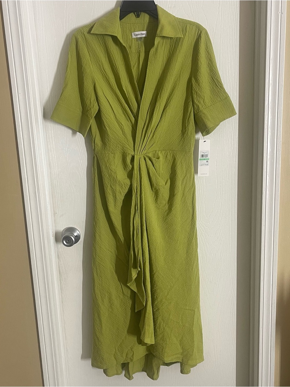 Calvin Klein Chartreuse Twist-Front Midi Dress